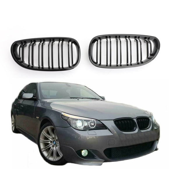BMW 2004-2009 Serie 5 E60 E61 525i/530i/550i/525d Parrilla delantera deportiva tipo riñón Parrilla negra brillante