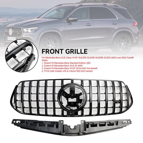 Mercedes Benz Classe GLE W167 Griglia paraurti anteriore V167 GLE350/450/580/GLE53 AMG-Line 2024 Griglia stile AMG nera