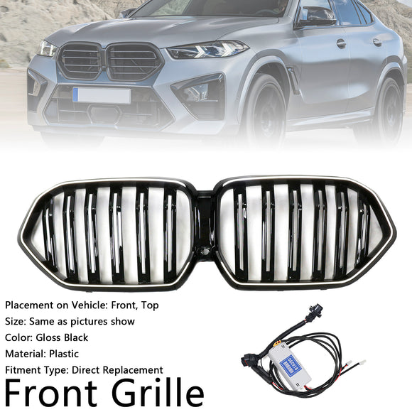 Rejilla de parachoques delantero de doble listón compatible con BMW X6 G06 M60i 2023-2025 con orificio para cámara