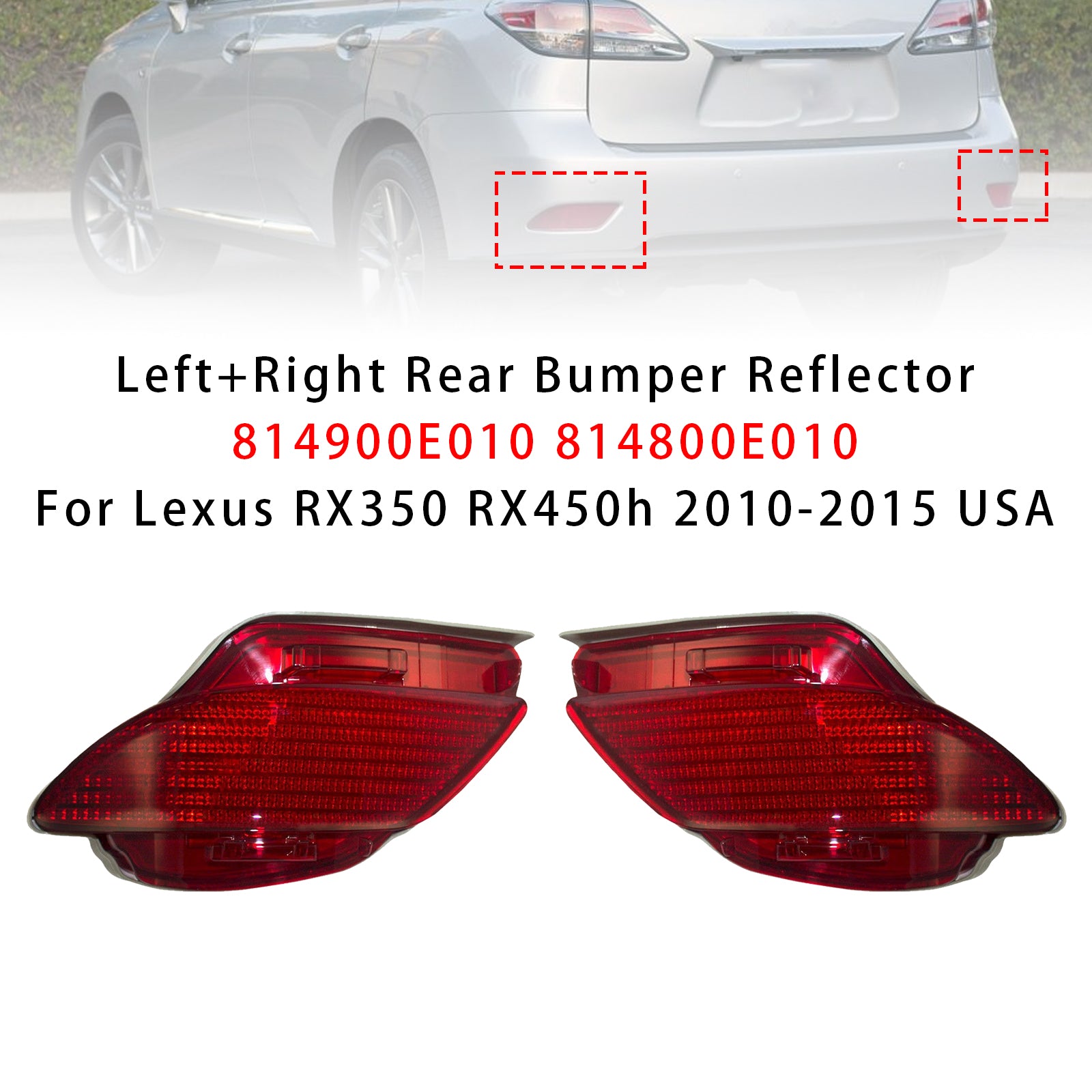 Left+Right Rear Bumper Reflector For Lexus RX350 RX450h 2010-2015