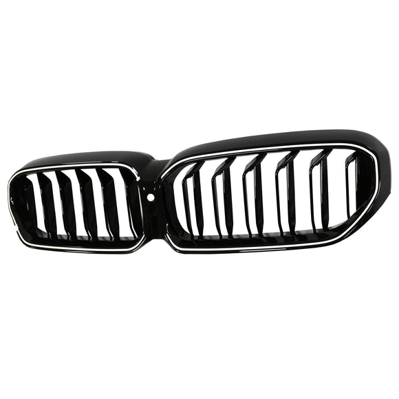 BMW 5 Series G30 G38 2021-2024 Black Front Kindey Grill Air Intake Radiator Double Slat Grille W/ LED Strip Light