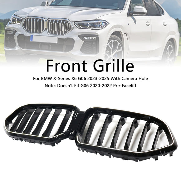 Grille de pare-chocs avant noire pour BMW X6 G06 M60i 2023 – 2025 avec trou pour caméra