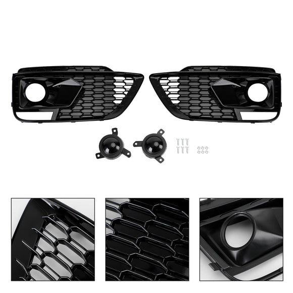 2018-2021 Audi Q5 Sline / SQ5 FY Honeycomb Fog Light Grille Front Bumper Lower Black Cover Grill W/ ACC Hole