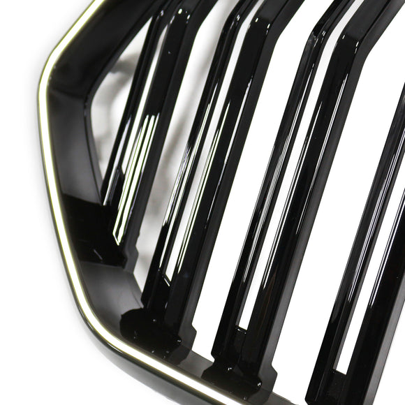 Rejilla de parachoques delantero de doble listón compatible con BMW X6 G06 M60i 2023-2025 con orificio para cámara