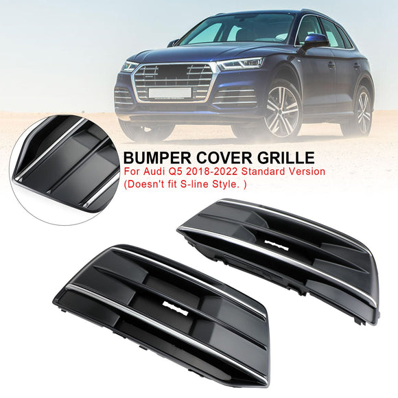 Audi Q5 Standard Version 2018-2021 2PCS Black/Chrome Front Bumper Cover Grille Bezel Insert Generic