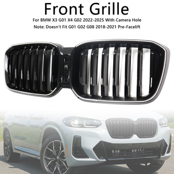 2022-2025 BMW X3 G01/X4 G02 calandre de remplacement de rein de pare-chocs avant grille noire brillante à lamelle unique avec bande lumineuse LED - 0