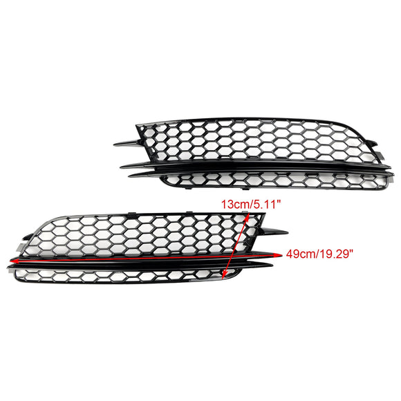 2012-2015 Audi A6 C7 Pre-Facelift Honycomb Lower Grille 2PCS Front Bumper Fog Light Black Cover Grill