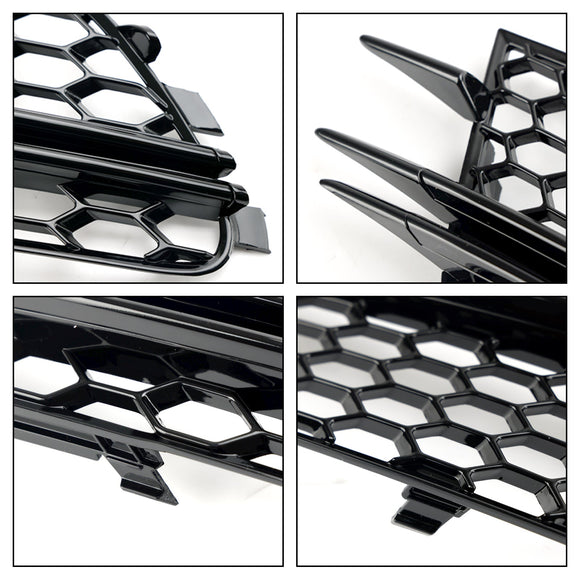 2012-2015 Audi A6 C7 Pre-Facelift Honycomb Lower Grille 2PCS Front Bumper Fog Light Black Cover Grill