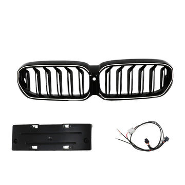2021-2024 BMW Série 5 G30 G38 Double Latte Calandre Pare-chocs Avant Remplacement Noir Brillant Gril Avec Bande LED
