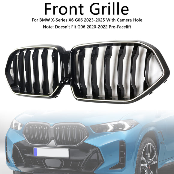 Grille de pare-chocs avant noire pour BMW X6 G06 M60i 2023 – 2025 avec trou pour caméra