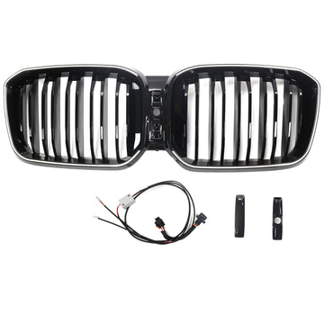 2022-2025 BMW X3 G01/X4 G02 Double lamelle noir brillant calandre de remplacement de rein de pare-chocs avant avec bande lumineuse LED