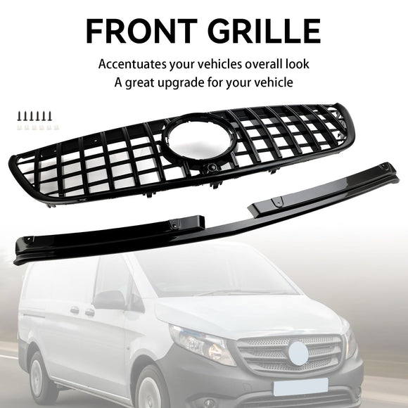 Mercedes-Benz Vito 2015-2019 W447 Parrilla de parachoques delantera estilo GT 111CDI 114CDI 116CDI 119CDI en negro brillante