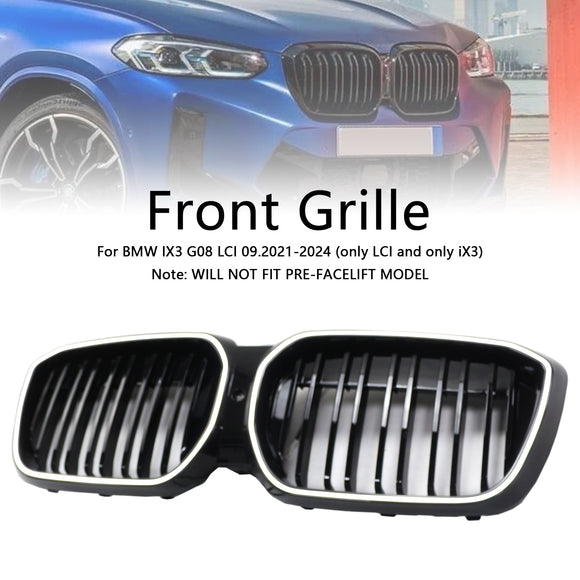 Doppelter Lamellen-Front-Nierengrill, schwarz, passend für BMW IX3 G08 LCI 2022–2024