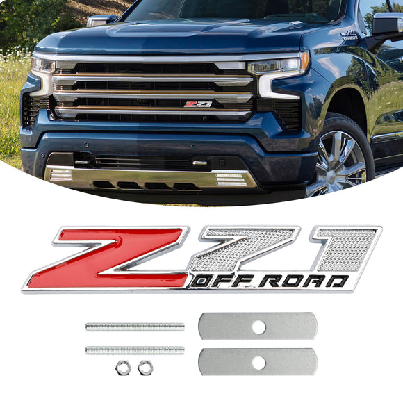 Z71 Badge OFF ROAD Front Grille for Silverado Sierra Grill Red Chrome Emblem