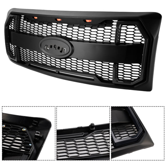 Ford F150 2009-2014 W/LED Parrilla negra mate Parachoques delantero Parrilla