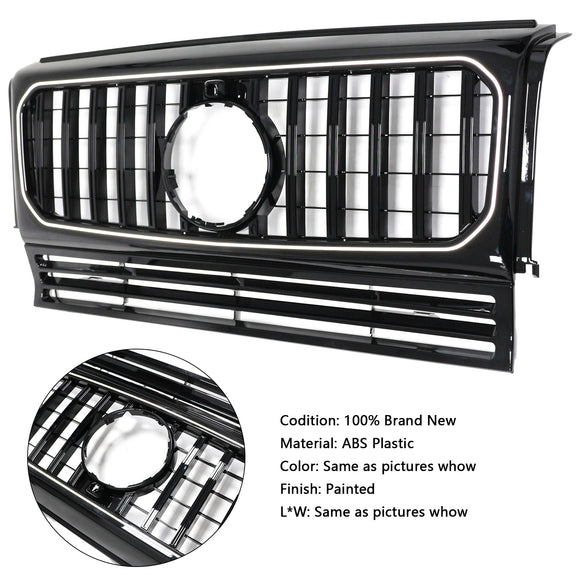 Mercedes Benz Clase G 1990-2018 W463 Parrilla delantera negra brillante, parachoques delantero de repuesto, rejilla negra del radiador con luz LED