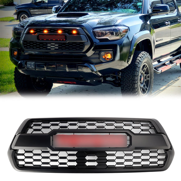 Toyota Tacoma 2016-2023 3rd Gen TRD Pro Grill Matte Black Replacement Front Grill W/ Red Letter