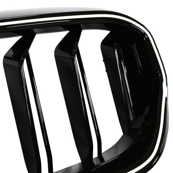 BMW 5 Series G30 G38 2021-2024 Black Front Kindey Grill Air Intake Radiator Double Slat Grille W/ LED Strip Light