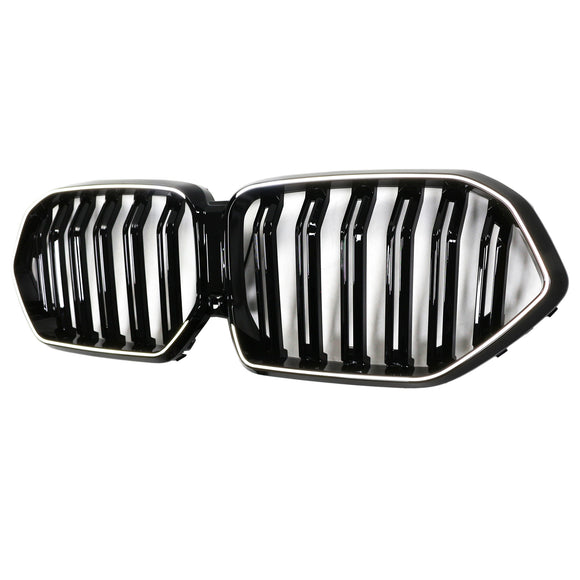 Rejilla de parachoques delantero de doble listón compatible con BMW X6 G06 M60i 2023-2025 con orificio para cámara