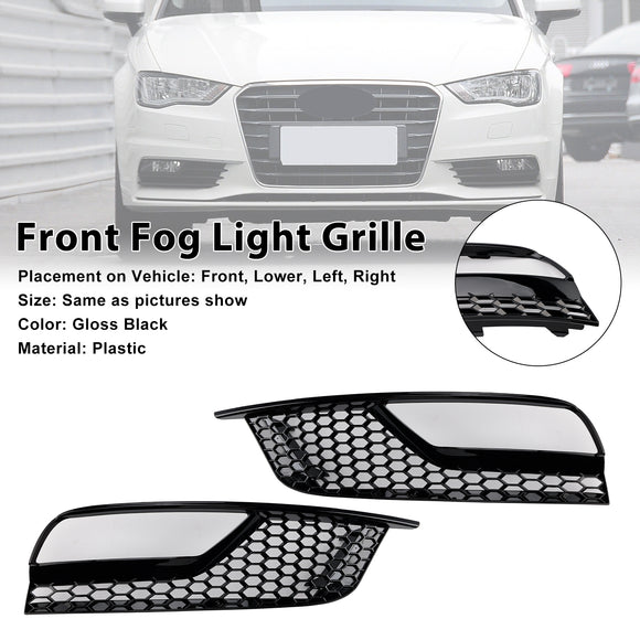 Audi A3 8V Sedan 2013-2016 Gloss Black Honeycomb Fog Light Grill Front Bumper Lower Covers Grille 8V5807681A9B9 8V5807682A9B9