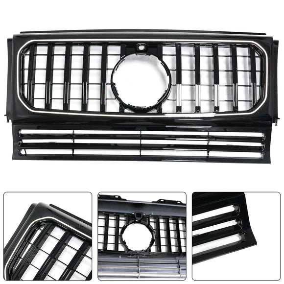 Mercedes Benz Clase G 1990-2018 W463 Parrilla delantera negra brillante, parachoques delantero de repuesto, rejilla negra del radiador con luz LED
