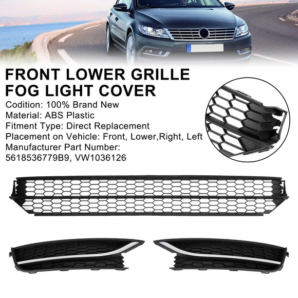 Volkswagen 2012-2015 Passat 5618536779B9 VW1036126 Front Lower Grille + Fog Light Cover W/O Hole Combo Set