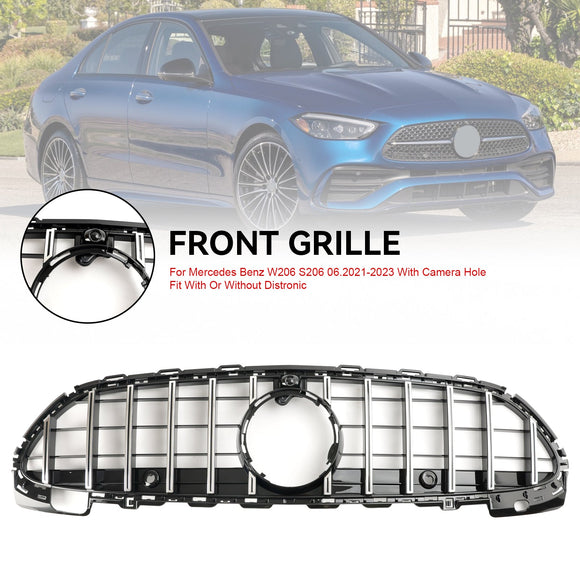 Mercedes Benz Classe C 2021.6-2023 W206 Griglia paraurti anteriore stile GT AMG C200/300/220d/C43 Griglia cromata nera