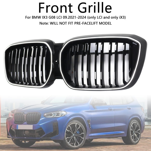 Doppelter Lamellen-Front-Nierengrill, schwarz, passend für BMW IX3 G08 LCI 2022–2024