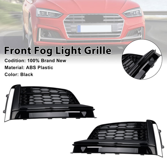 Front Bumper Fog Light Honeycomb Grille Cover Glossy Black Grill Fit Audi A5 S-Line S5 2017-2019