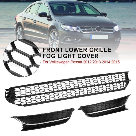 Volkswagen 2012-2015 Passat 5618536779B9 VW1036126 Front Lower Grille + Fog Light Cover W/O Hole Combo Set