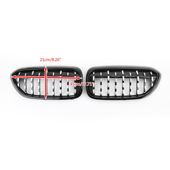 BMW G30 G38 Serie 5 520i, 523i, 528i, 530i, 535i, 550i, 520d, 530d ecc. 2017-2019 Nero & Griglia anteriore cromata stile diamante generica