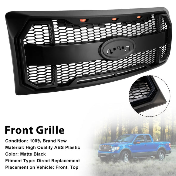 Ford F150 2009-2014 W/LED Parrilla negra mate Parachoques delantero Parrilla
