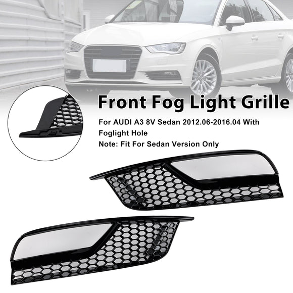 Audi A3 8V Sedan 2013-2016 Gloss Black Honeycomb Fog Light Grill Front Bumper Lower Covers Grille 8V5807681A9B9 8V5807682A9B9