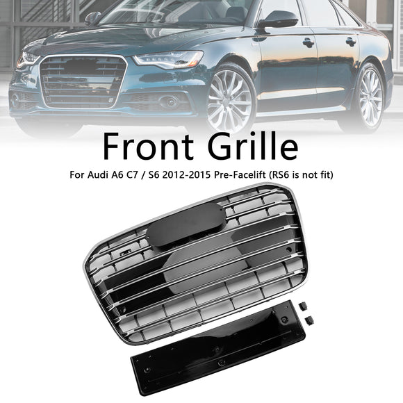 Rejilla de parachoques delantero estilo S6 compatible con Audi A6 C7 2012-2015 cromada