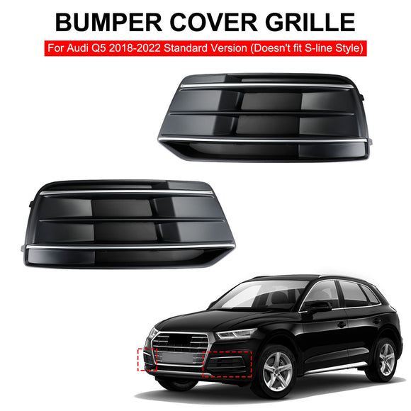 Audi Q5 Standard Version 2018-2021 2PCS Black/Chrome Front Bumper Cover Grille Bezel Insert Generic