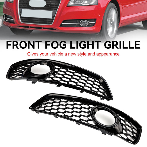 2009-2013 Audi A3 8P Honeycomb Lowe Grill Front Bumper Fog Light Grille Black Cover 8P0807682D 8P0807681D