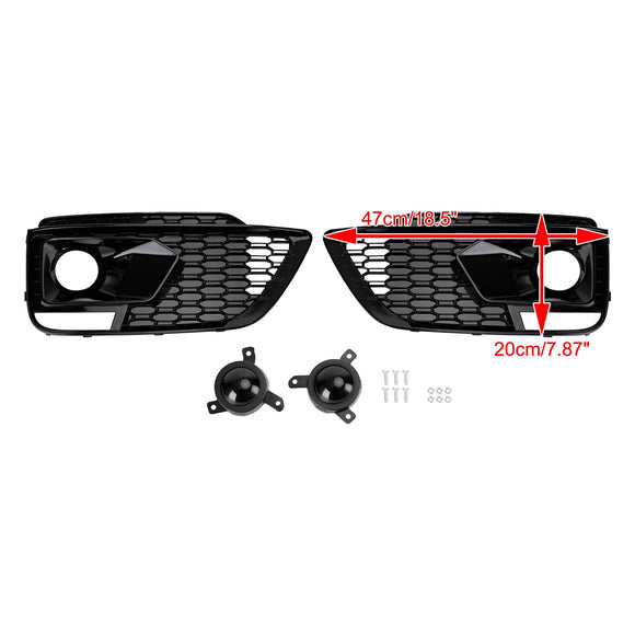 2018-2021 Audi Q5 Sline / SQ5 FY Honeycomb Fog Light Grille Front Bumper Lower Black Cover Grill W/ ACC Hole