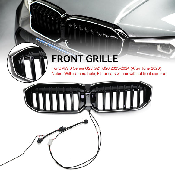BMW 2023-2024 Serie 3 G20 G21 320i/330i/M340i/318i/320d Rejilla frontal tipo riñón de malla negra brillante