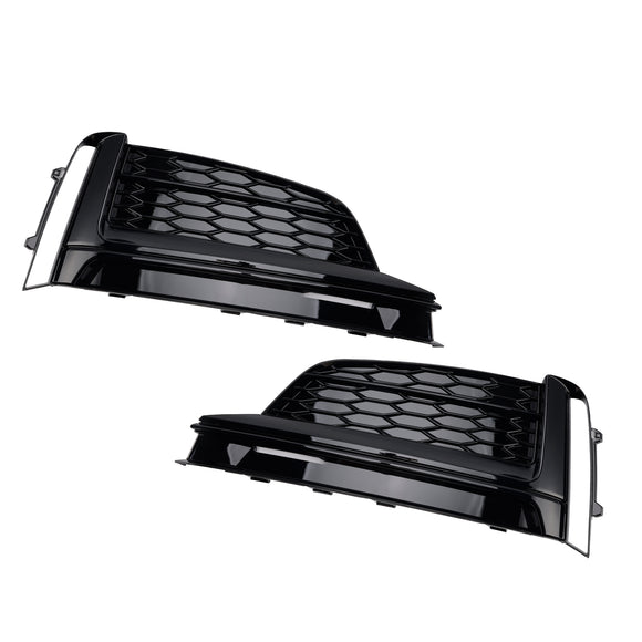 Front Bumper Fog Light Honeycomb Grille Cover Glossy Black Grill Fit Audi A5 S-Line S5 2017-2019