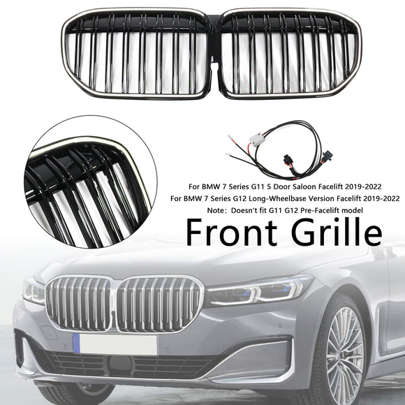 Doppelte Lamellen, glänzend schwarzer Frontgrill, passend für BMW 7er G11 G12 2019–2022