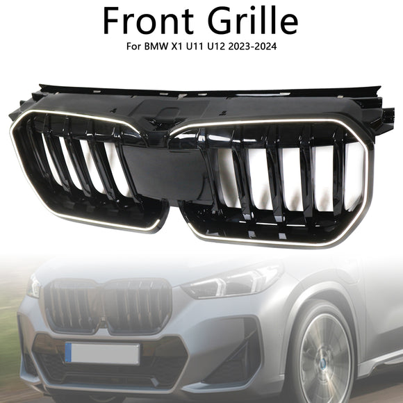 Rejilla de riñón para parachoques delantero, color negro brillante, compatible con BMW X1 U11 U12 2023-2024