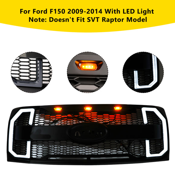 Ford F150 2009-2014 W/LED Parrilla negra mate Parachoques delantero Parrilla