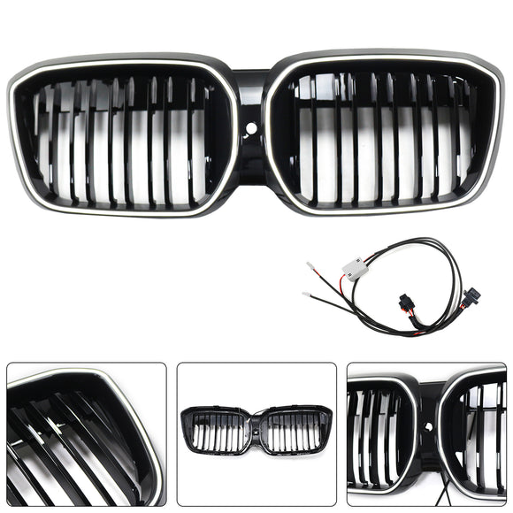 Doppelter Lamellen-Front-Nierengrill, schwarz, passend für BMW IX3 G08 LCI 2022–2024