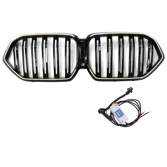 Rejilla de parachoques delantero de doble listón compatible con BMW X6 G06 M60i 2023-2025 con orificio para cámara