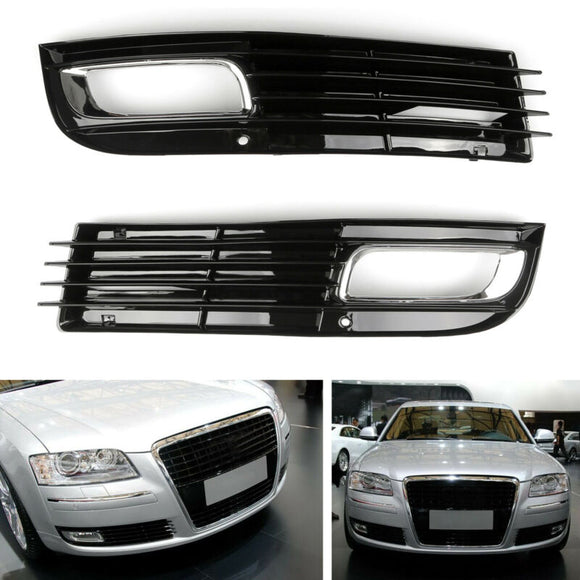 2008-2010 Audi A8 D3 Pair Lower Front Bumper Grille Fog Light Grill Chromed Black