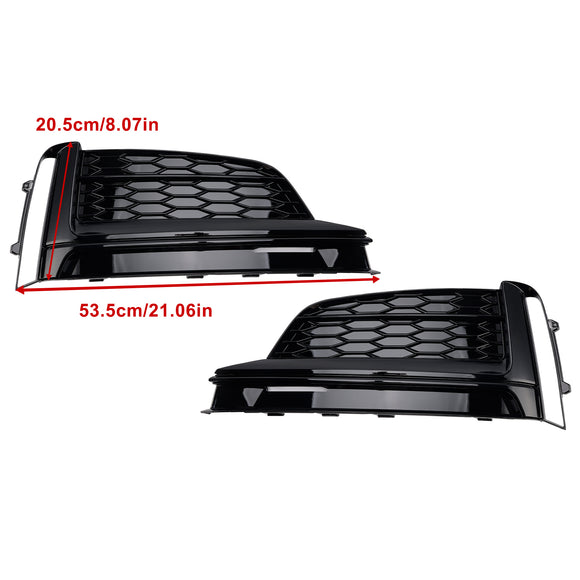 Front Bumper Fog Light Honeycomb Grille Cover Glossy Black Grill Fit Audi A5 S-Line S5 2017-2019