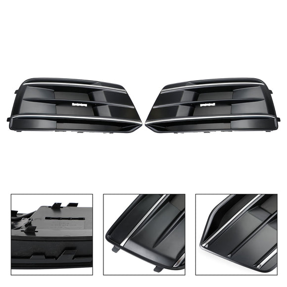 Audi Q5 Standard Version 2018-2021 2PCS Black/Chrome Front Bumper Cover Grille Bezel Insert Generic