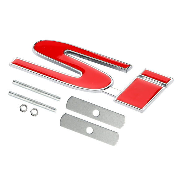 Si Front Bumper Grille Emblem for Honda Grill Red Chrome / Black Chrome / Red Black Decal Badge