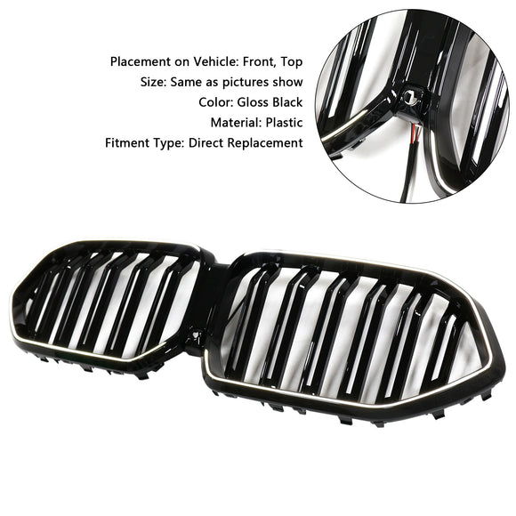 Rejilla de parachoques delantero de doble listón compatible con BMW X6 G06 M60i 2023-2025 con orificio para cámara