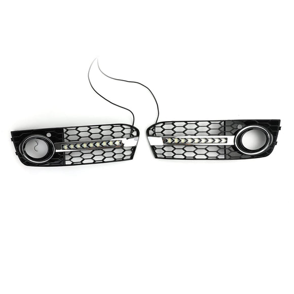 Audi 2009-2012 A4 B8 Flowing LED Honeycomb Mesh Grille Fog Light Turn Signal DRL